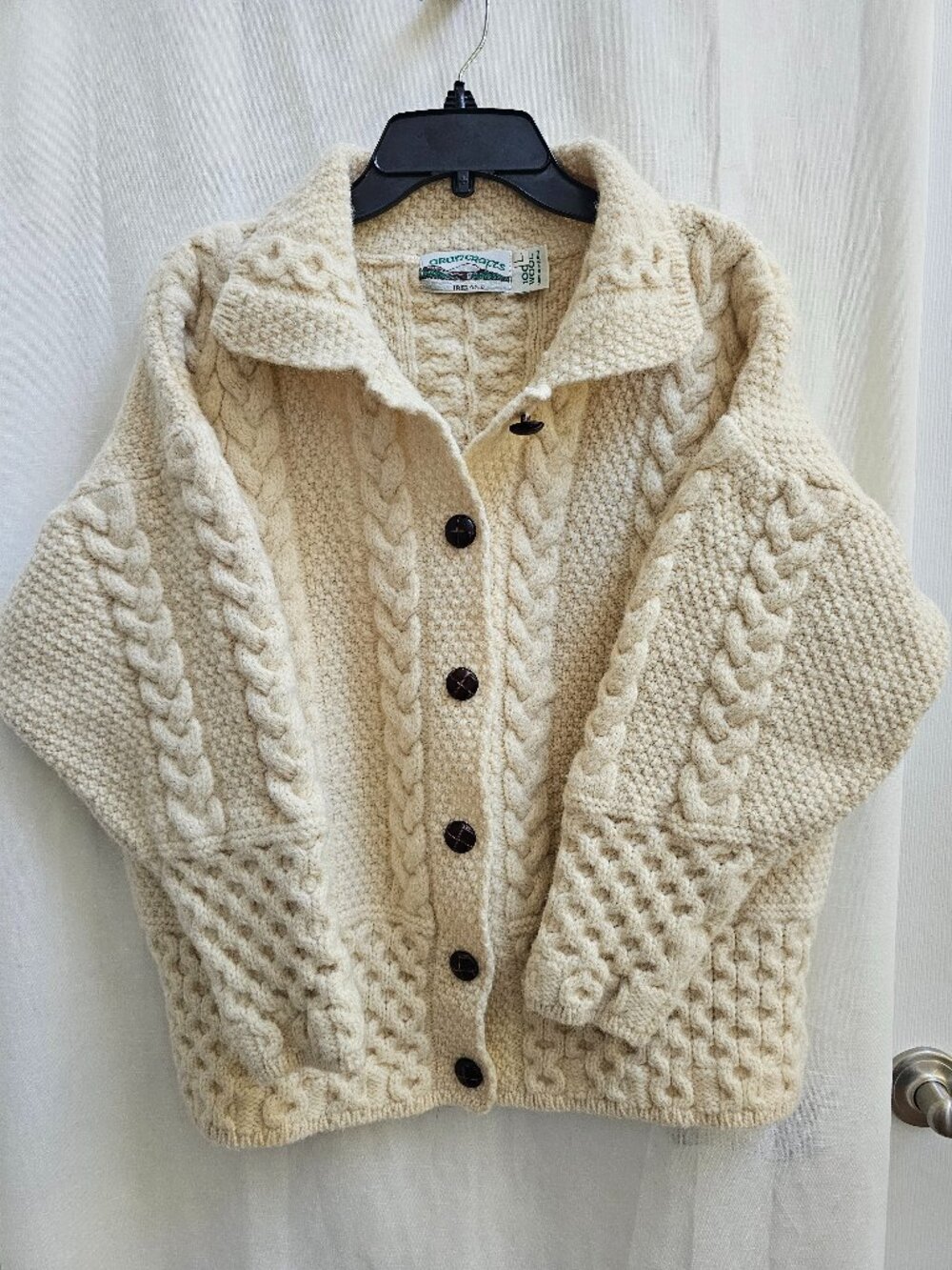 Aran Crafts 100% Wool Irish Cardigan – Cream